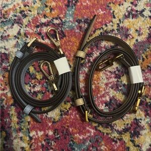 Michael Kors 2 leather adjustable handbag straps - light blue & tan